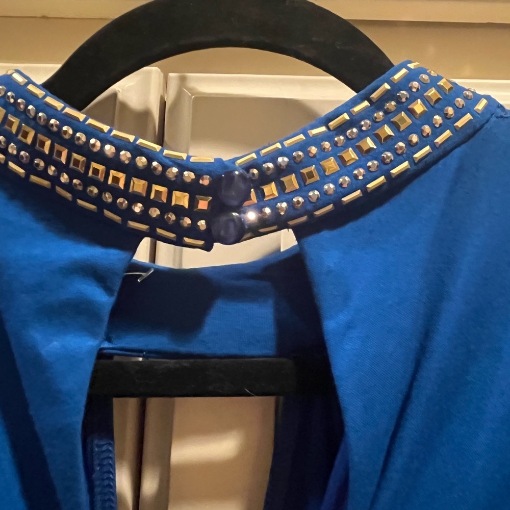 Cache Royal Blue Mini Dress with Gold Embellishments. NWT - Picture 4 of 7